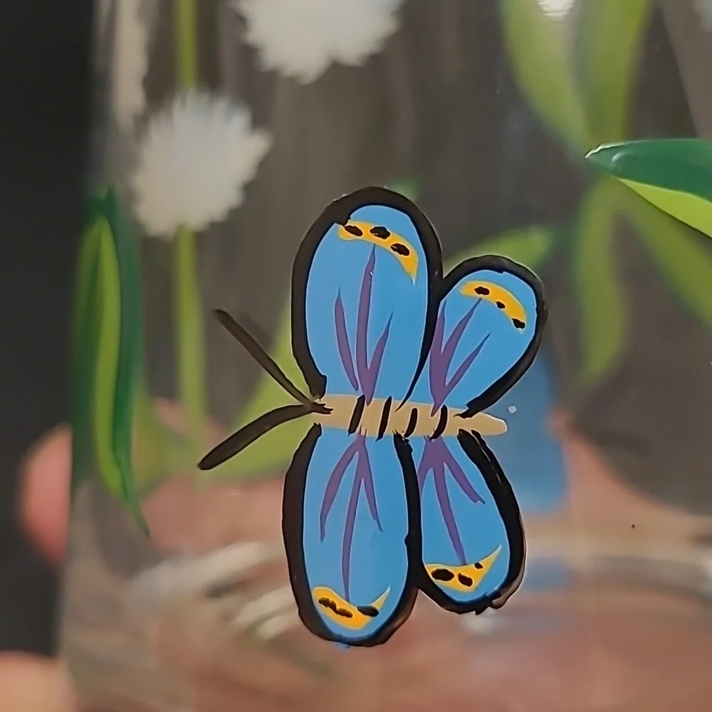 Handpainted Floral Vase with Butterflies